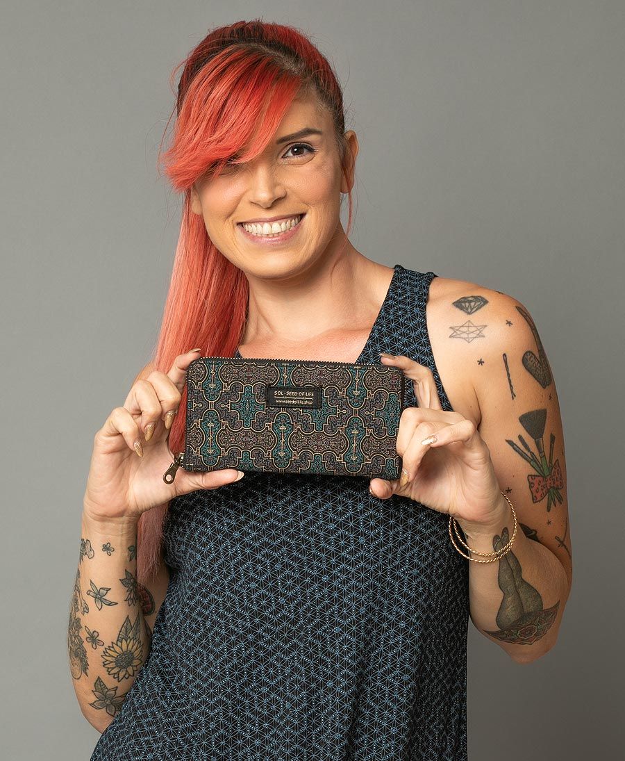 psy trance festival women purse wallet with strap tribal shipibo