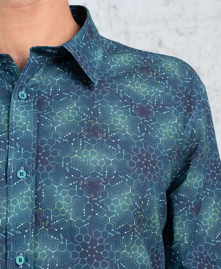 men button up shirt long sleeve printed blue  