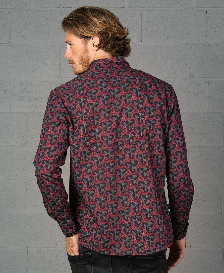 Long sleeve Men Button Up Shirt Magic Mushrooms Print