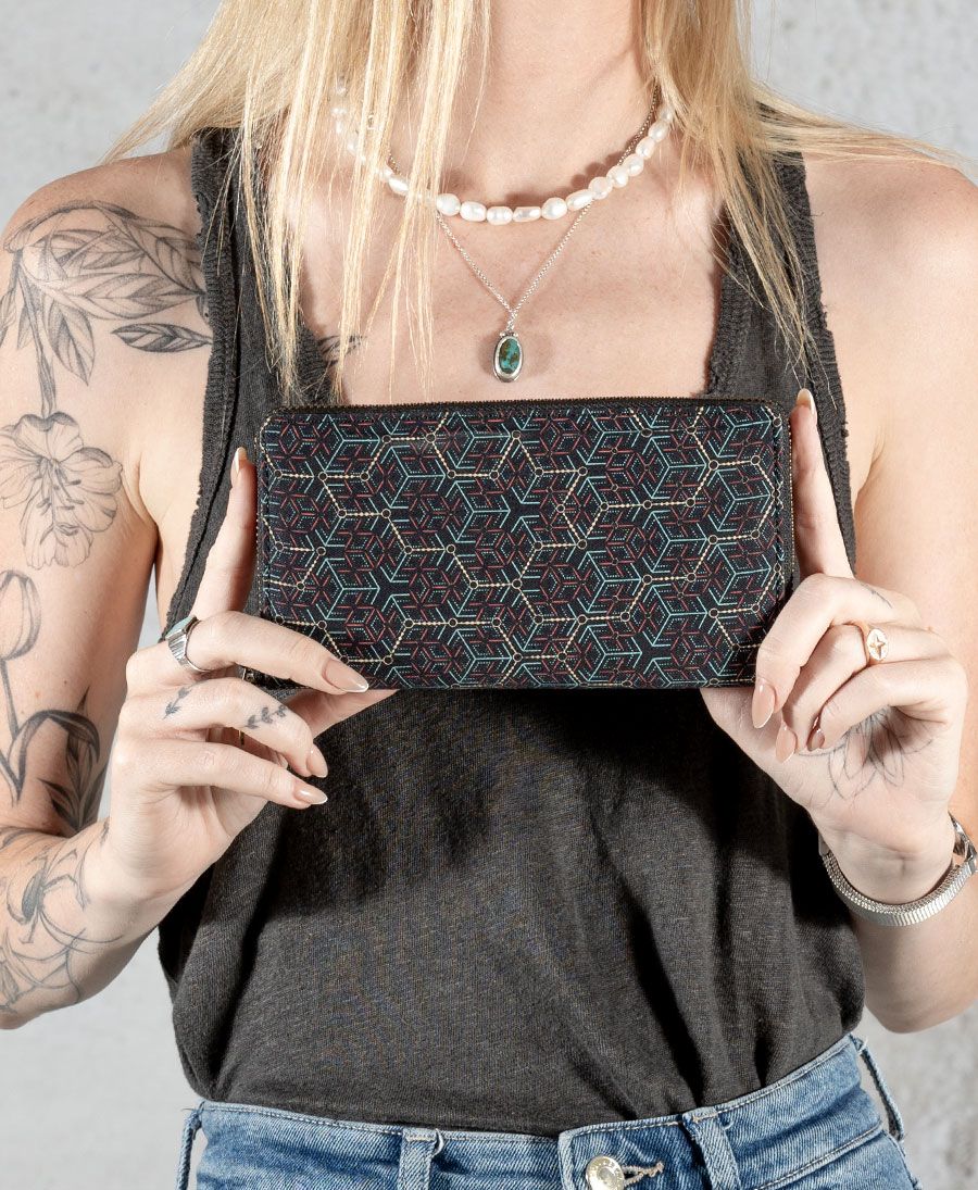 large canvas wallet for women geometric print