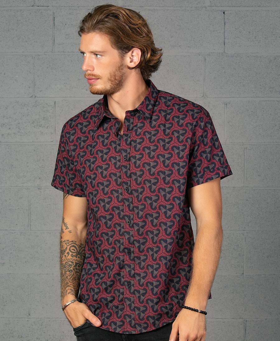 Psychedelic Men Button Down Button Up Shirt Magic Mushrooms Print