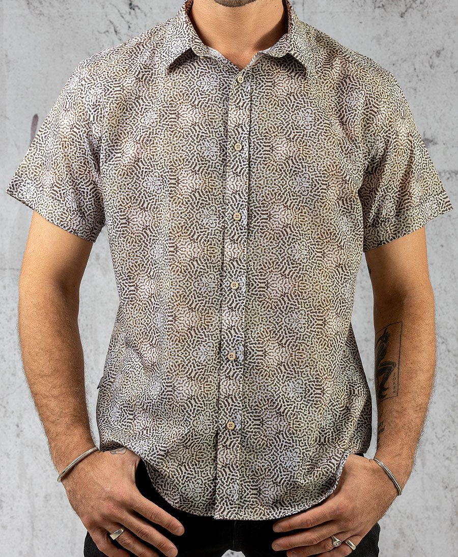 coral printed men button up shirt boho urban
