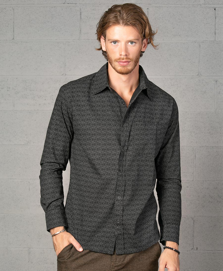 Psychedelic Long Button Up Shirt Men Black Button Down All Over Print