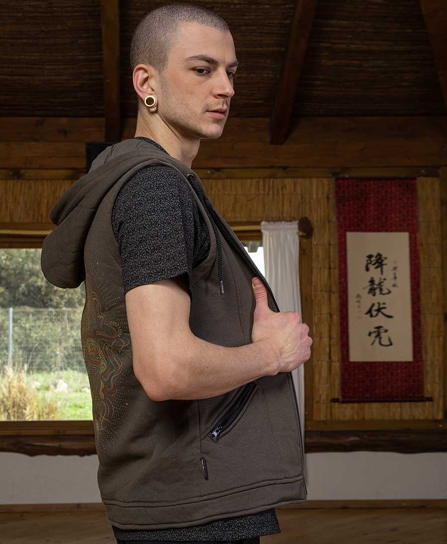 men psychedelic hood vest trance clothing