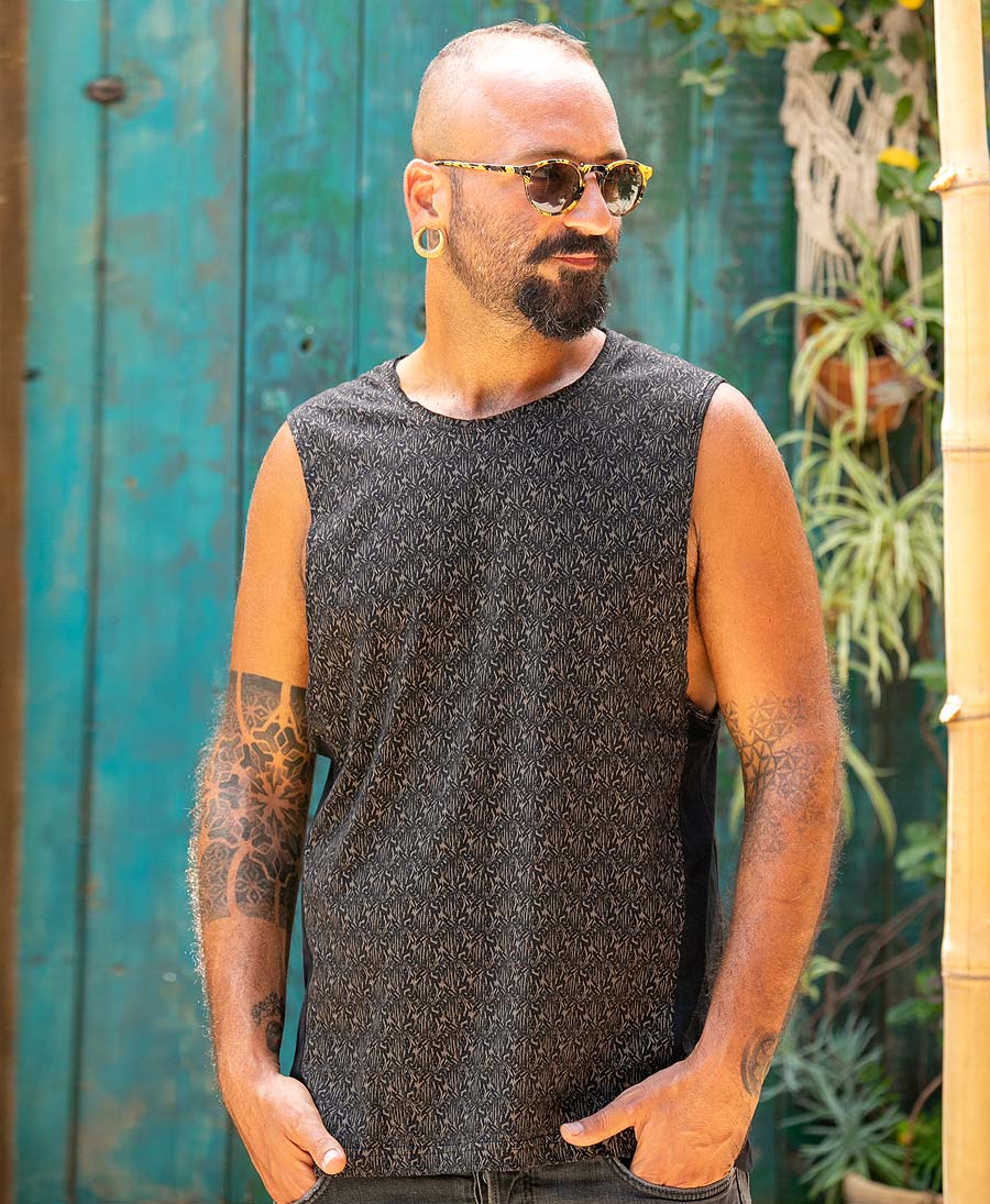 Texture Tank Top All Over Print Boho Men Streetwear