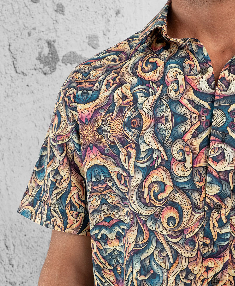 Printed Men Button Up Shirt 