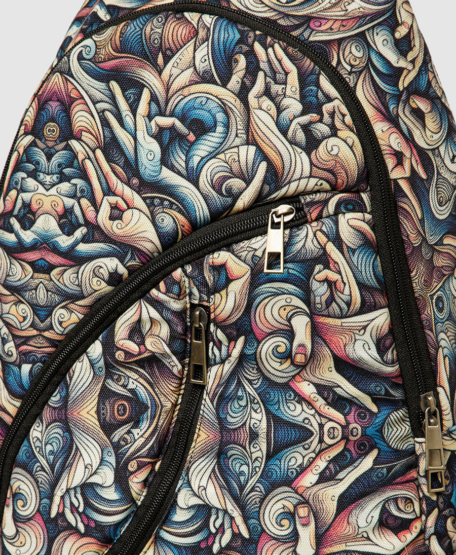 Mudra print sling backpack 