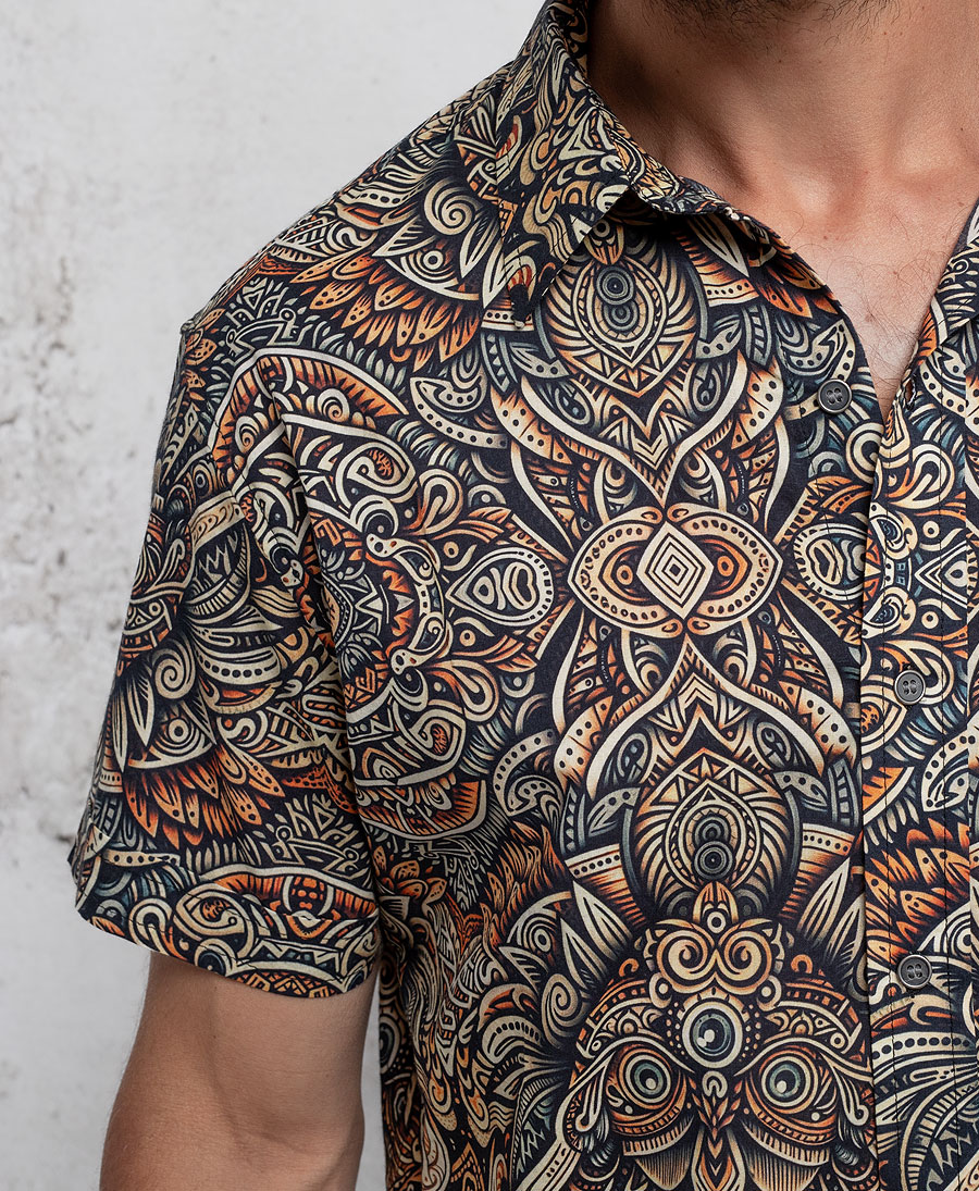 psychedelic owl button up shirt