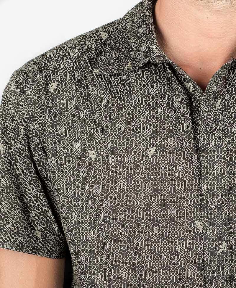 psy-clothing-men-button-down-black-short-sleeve-shirt-button-up-honeycomb-black