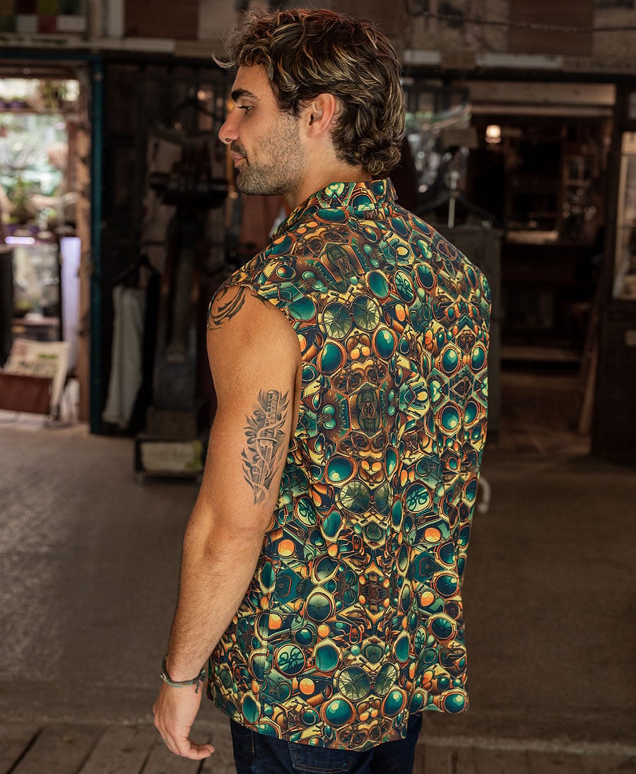 trippy sleeveless button up shirt 