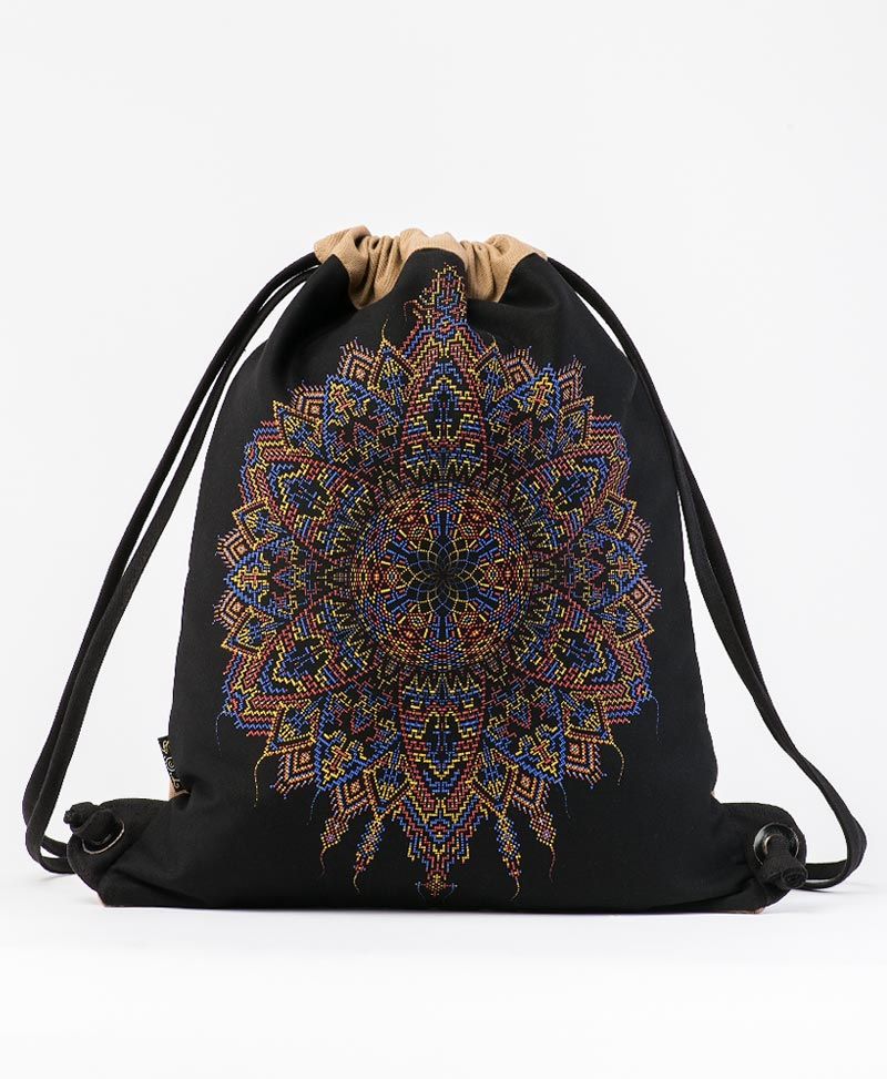 Mexica Drawstring Backpack ➟ Black & Stone