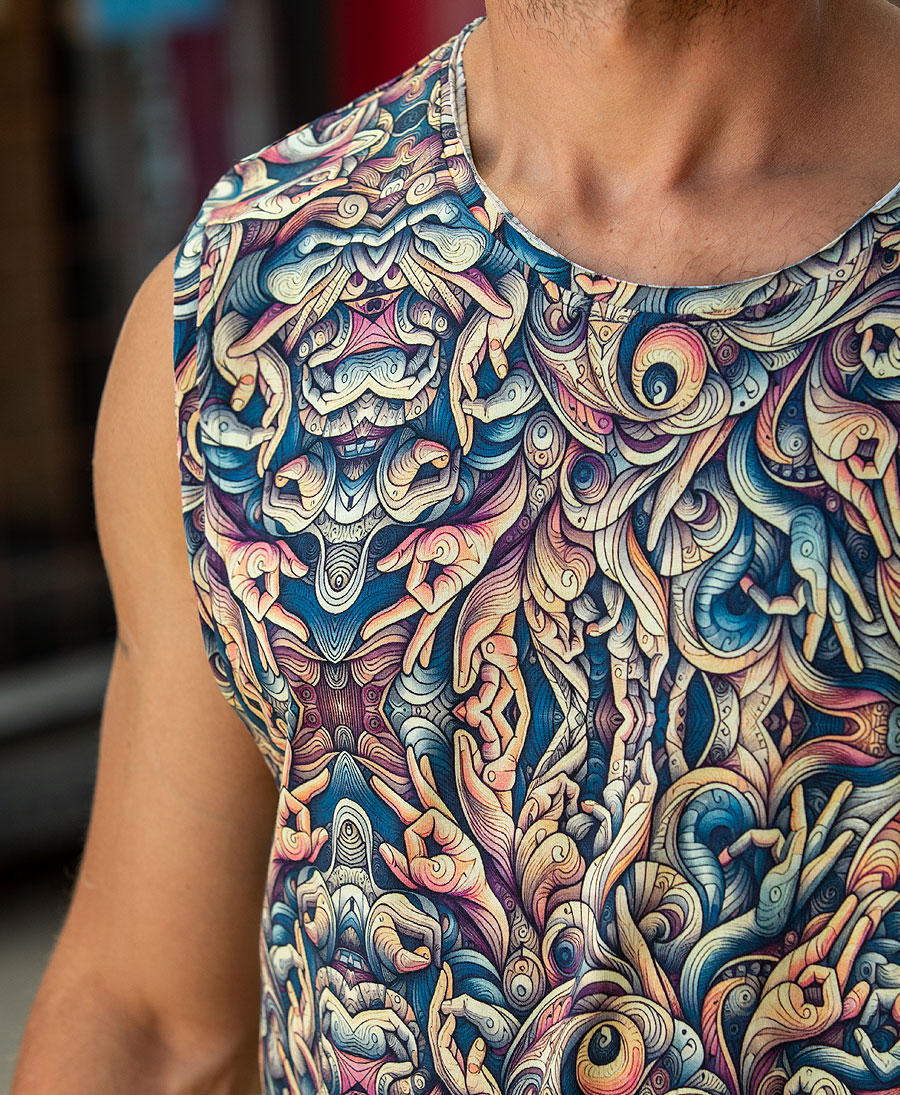printed purple tank top for man