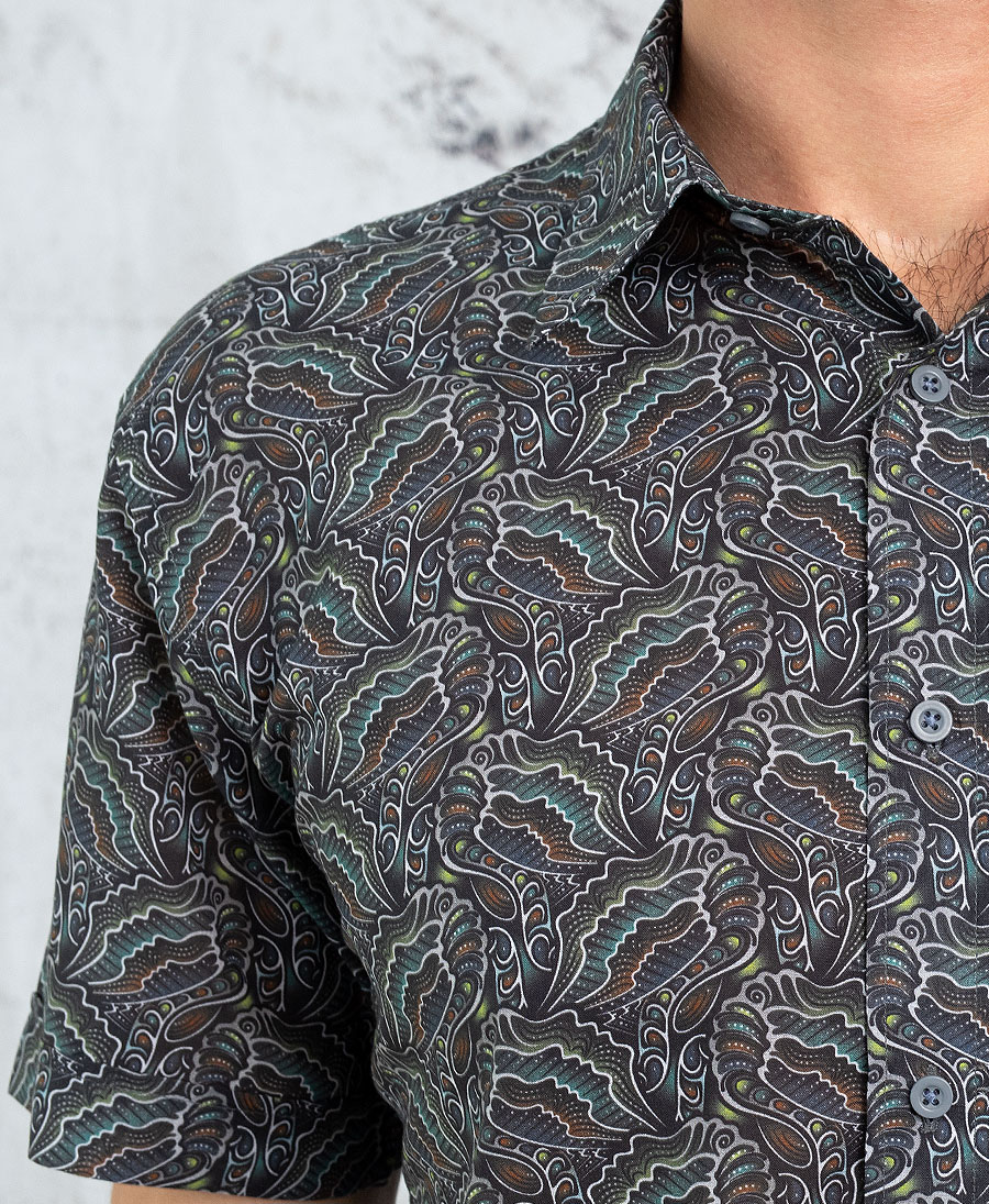 Men Button Up Shirt Trippy Print