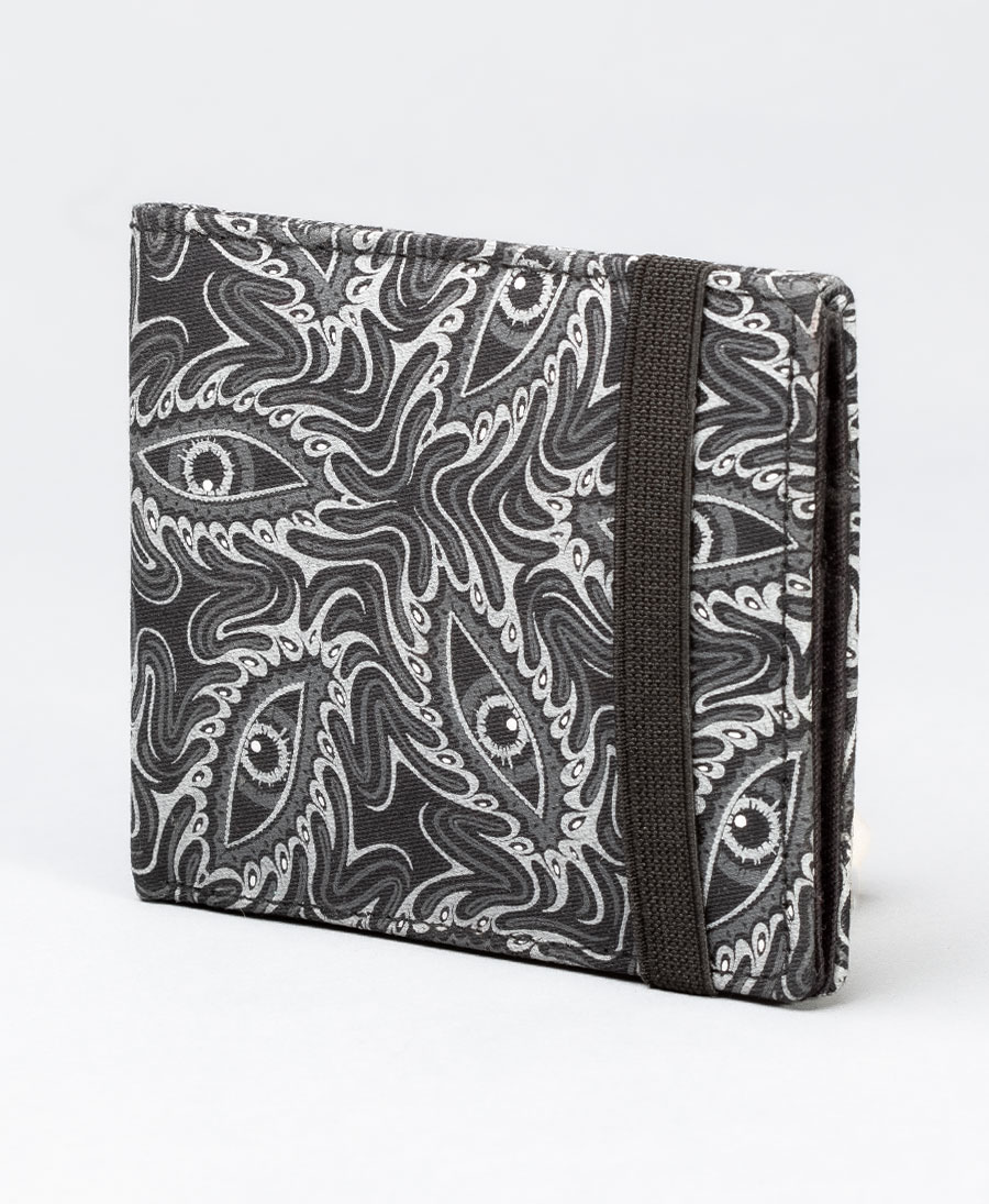 psychedelic mens slim canvas wallet black and white