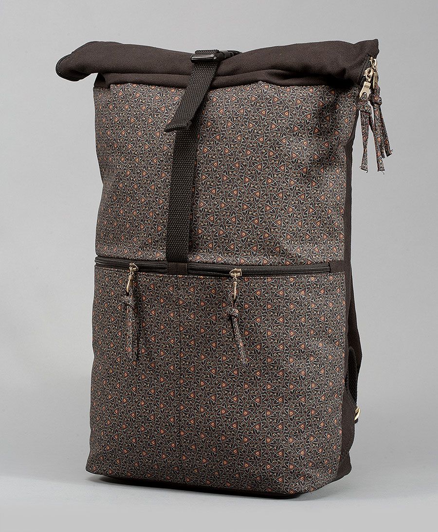 geometric roll top backpack large travel bag Celtic print