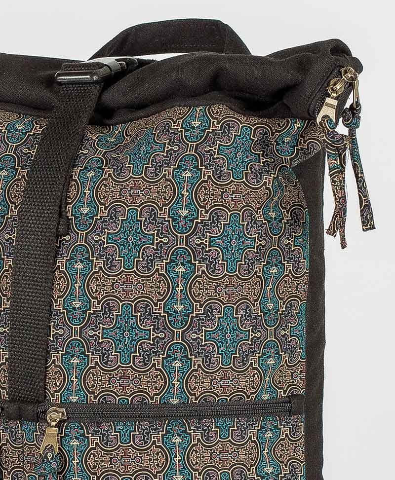 psy trance canvas roll top backpack for laptop shipibo bag