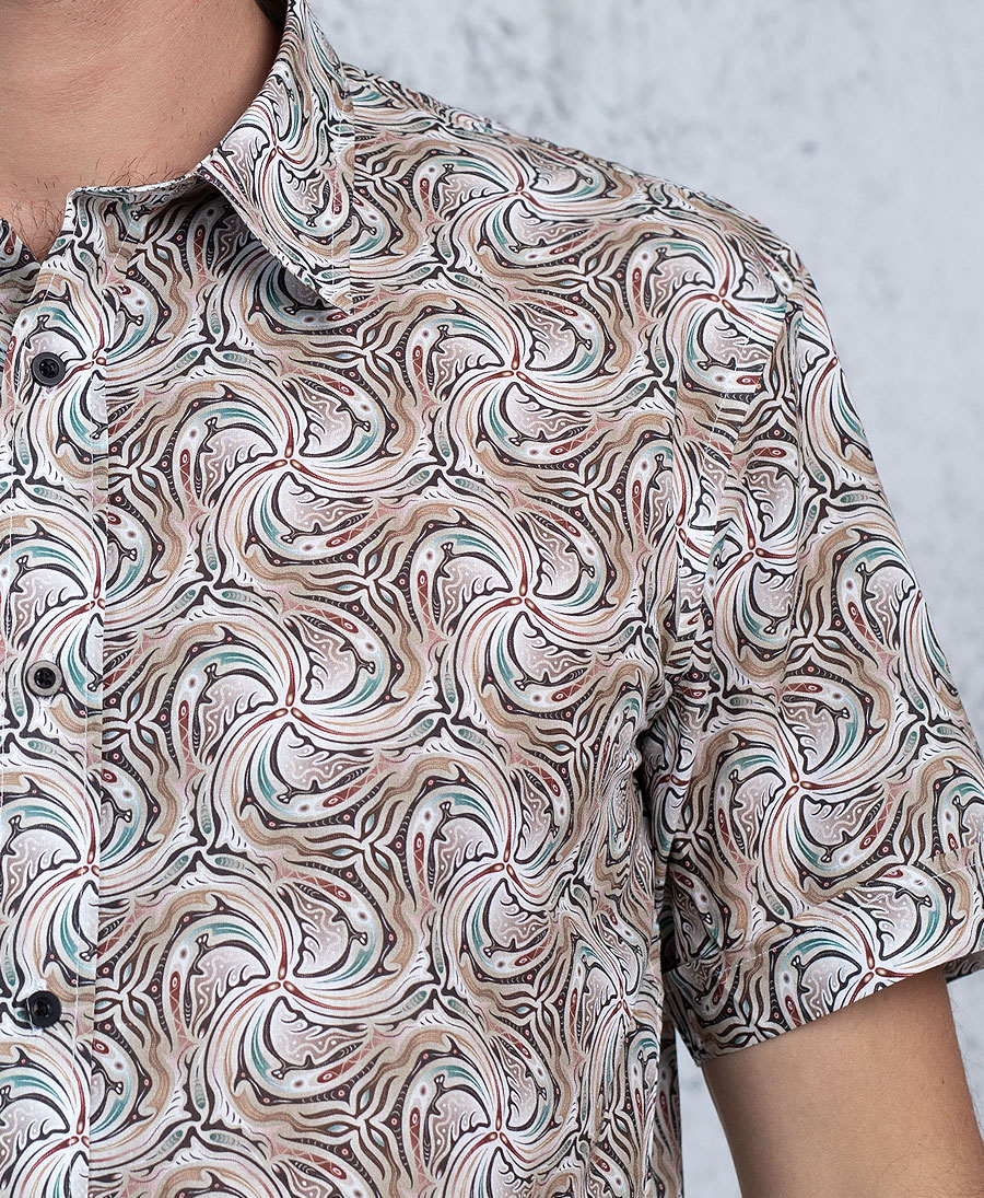 Men Button Up Shirt Trippy Print