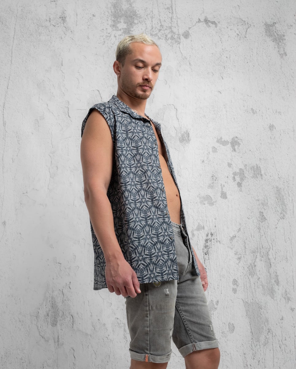 sleeveless button up shirt for man