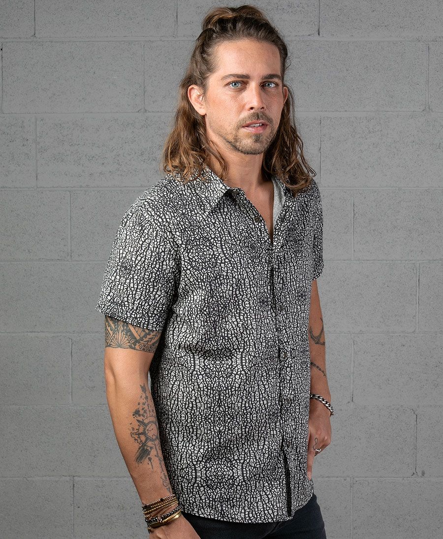 full print men button up shirt urban clothing