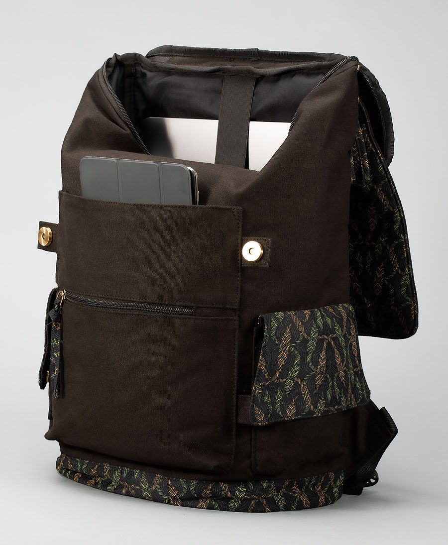 Canvas laptop backpack 15.6 inch black tribal print 