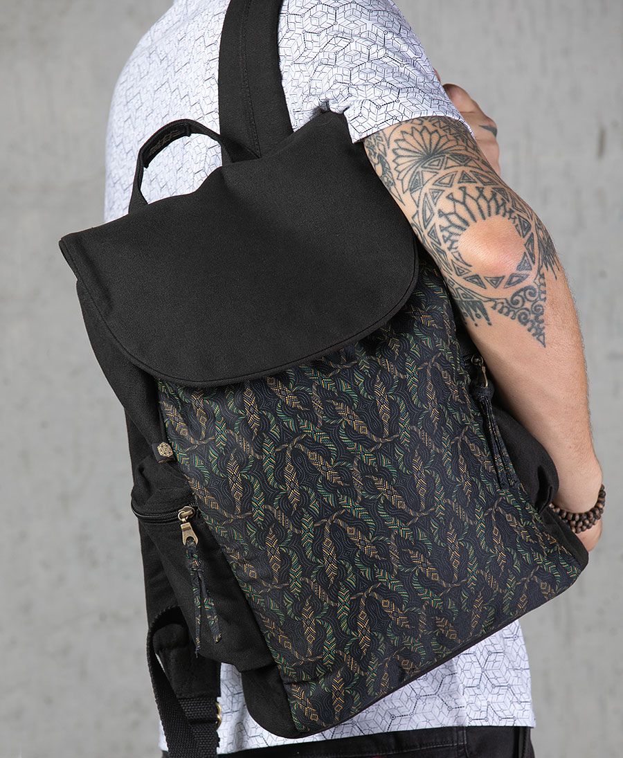 tribal backpack men women laptop bag vegan canvas