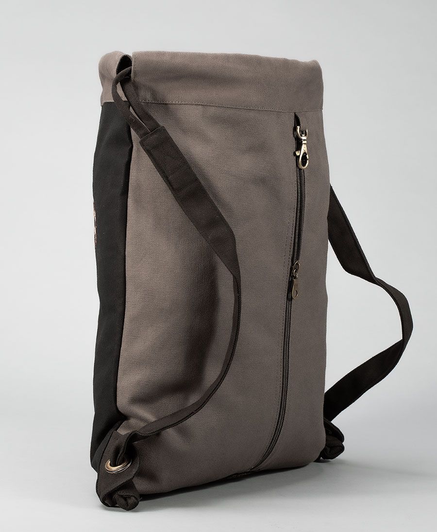 Trishul Drawstring Backpack ➟ Black & Grey 