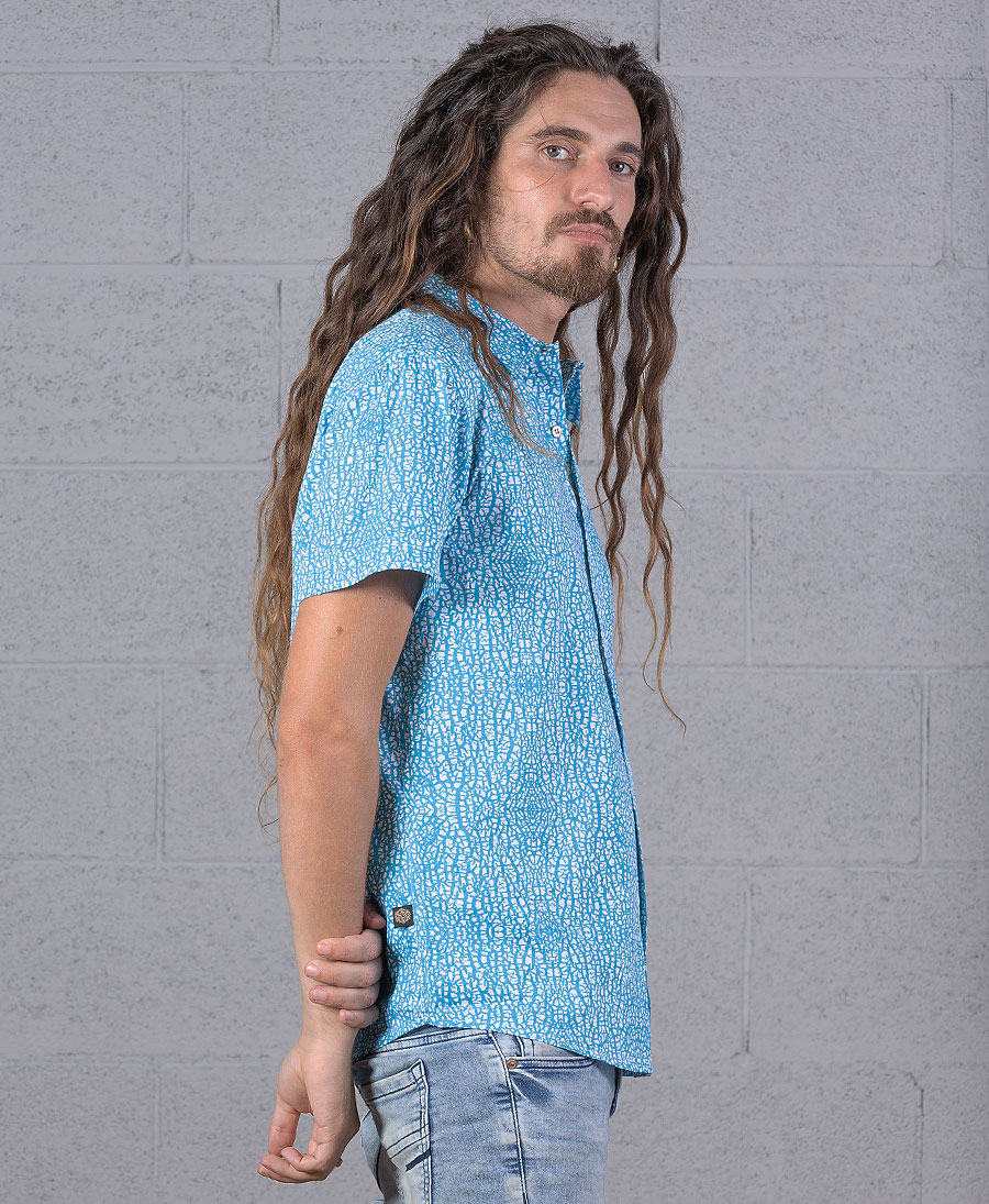  Turquoise Button Down Shirt Men Button Up Printed