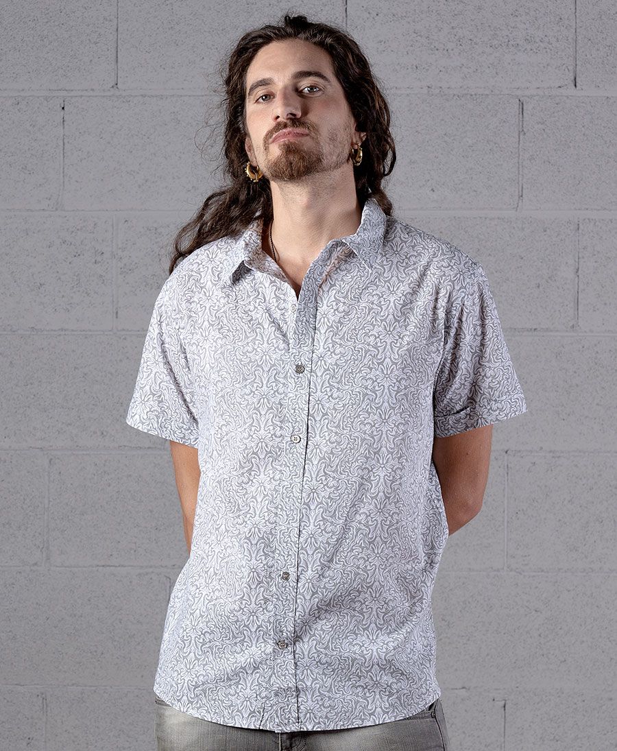 Boho men button down shirt white button up