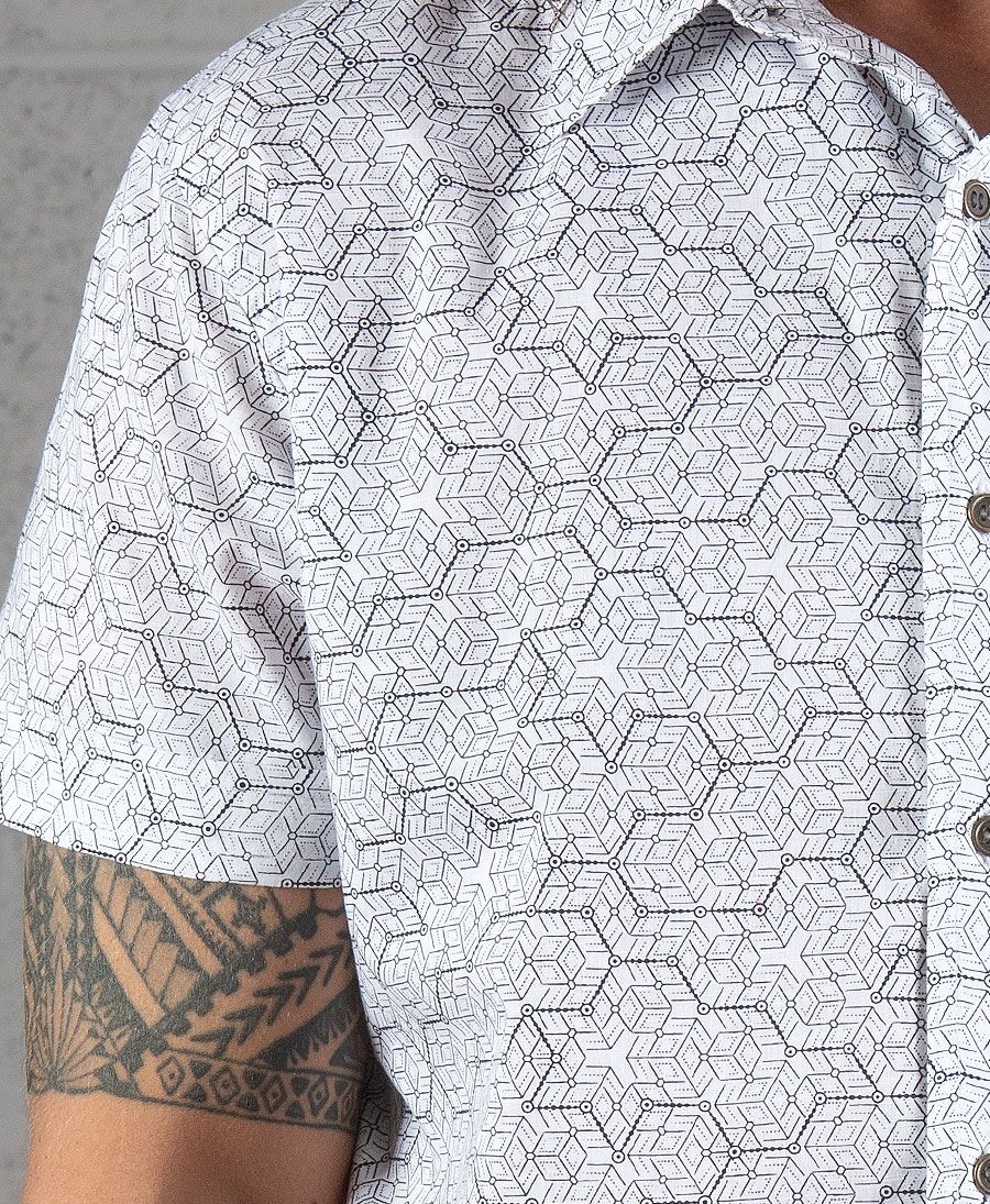 white button up shirt for men geometric pattern