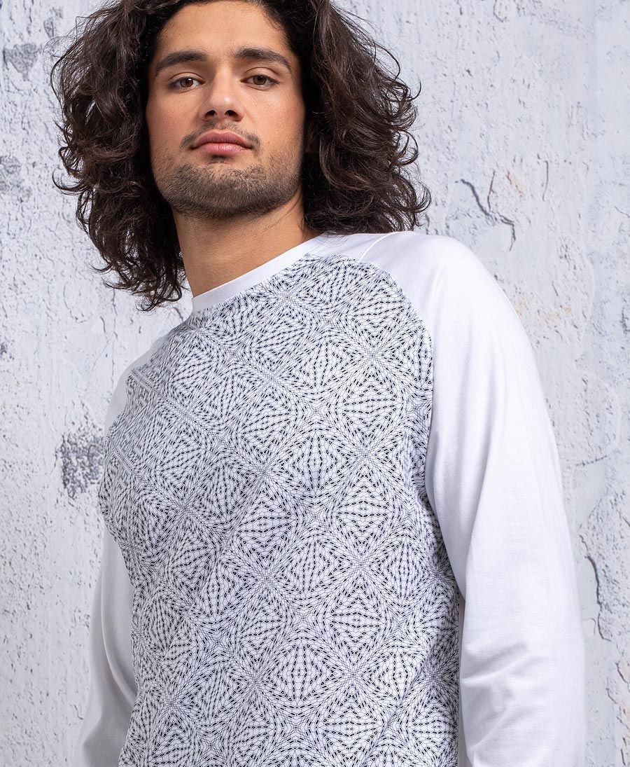 long sleeve t shirt hexagon print white 