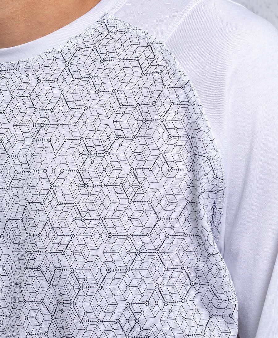 white long sleeve cotton t shirt geometric print