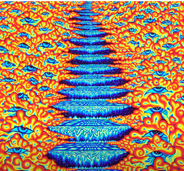illusion of depth in cosmic psychedelic art style