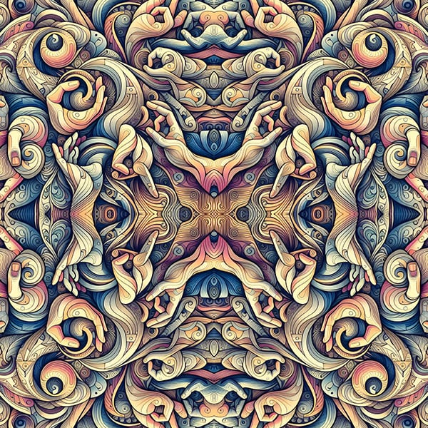 MUDRA — seamless psychedelic pattern of mudra hands, printed on 10 pieces Seed of Life