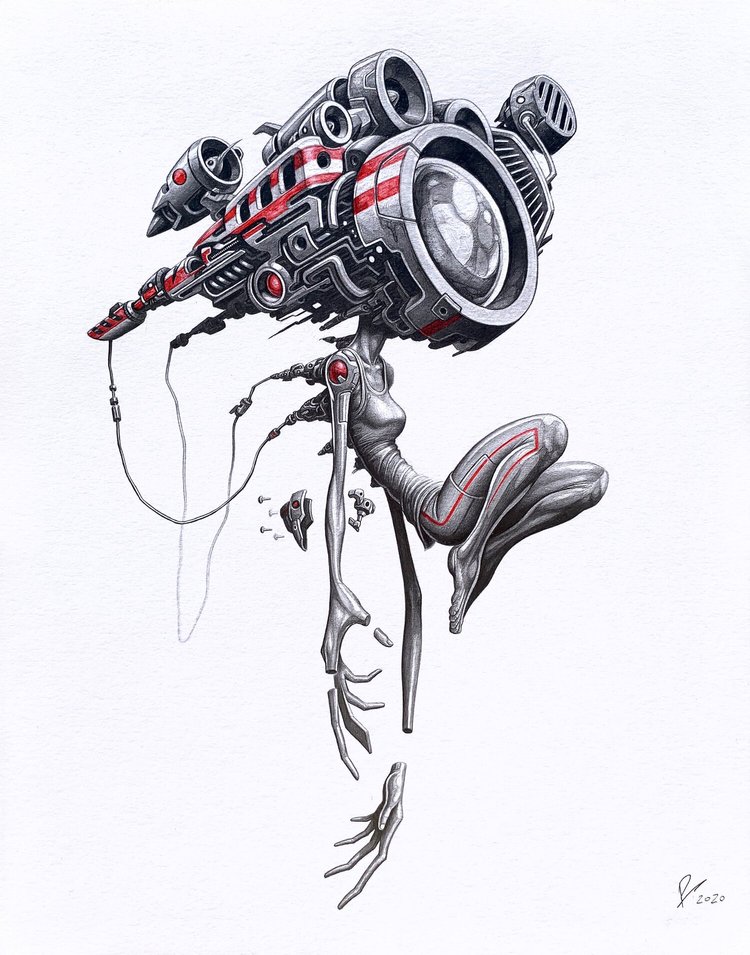 pencil drawing of enginehead