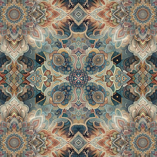 PHARS — seamless psychedelic pattern of a Persian rug medallion, printed on 10 pieces Seed of Life