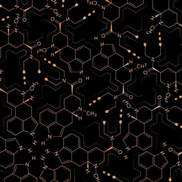 LSD MOLECULE — seamless psychedelic pattern of the LSD molecule, printed on 38 pieces Seed of Life