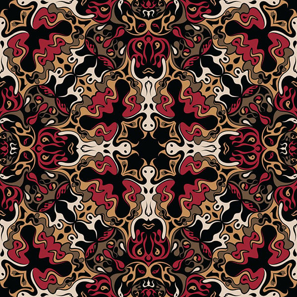 SOLUNE — seamless psychedelic pattern of sun and moon, printed on 10 pieces Seed of Life